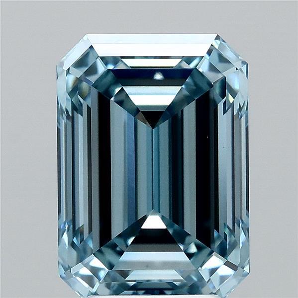 4.28 Carat Emerald Lab Grown Diamond, Fancy Vivid Blue Color, VS1 Clarity