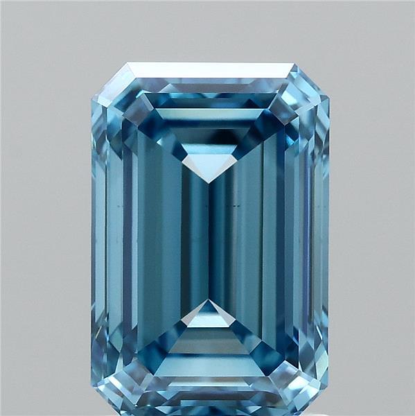 2.16 Carat Emerald Lab Grown Diamond, Fancy Vivid Blue Color, VS1 Clarity