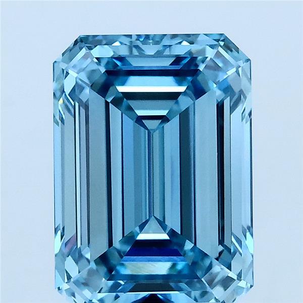 3.06 Carat Emerald Lab Grown Diamond, Fancy Vivid Blue Color, VS1 Clarity