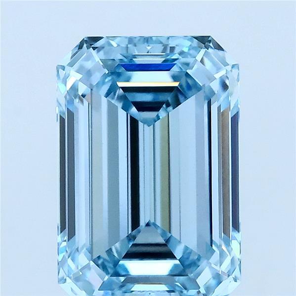 3.07 Carat Emerald Lab Grown Diamond, Fancy Vivid Blue Color, VVS2 Clarity