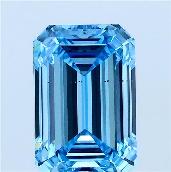 2.01 Carat Emerald Lab Grown Diamond, Fancy Vivid Blue Color, VS2 Clarity