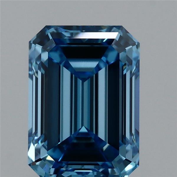 1.64 Carat Emerald Lab Grown Diamond, Fancy Vivid Blue Color, VVS2 Clarity