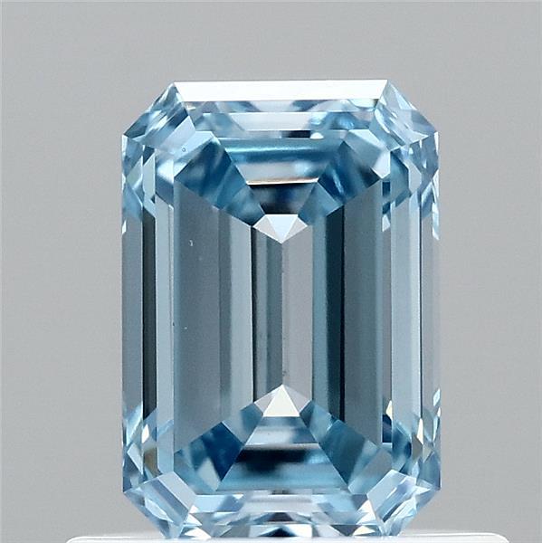 0.70 Carat Emerald Lab Grown Diamond, Fancy Vivid Blue Color, VS1 Clarity