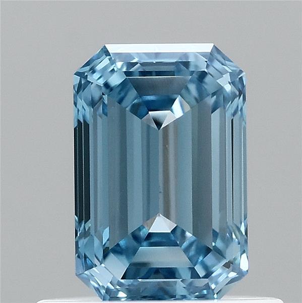 0.71 Carat Emerald Lab Grown Diamond, Fancy Vivid Blue Color, VS1 Clarity