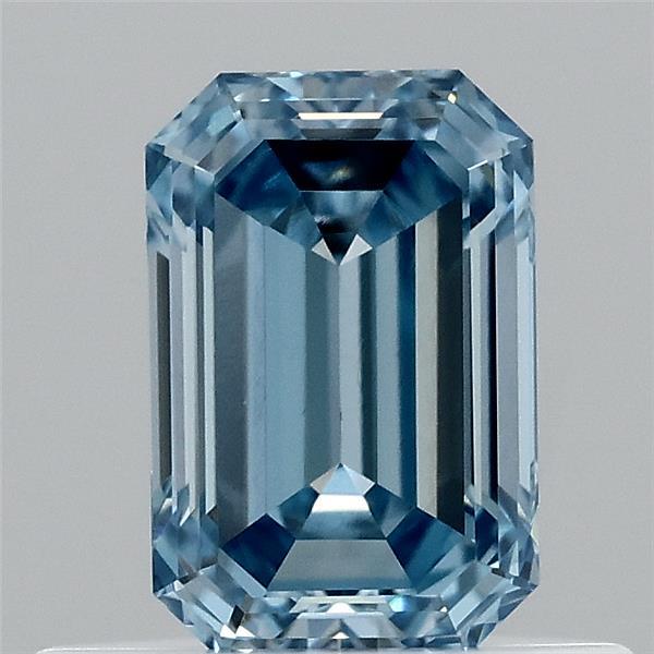 0.56 Carat Emerald Lab Grown Diamond, Fancy Vivid Blue Color, VS1 Clarity