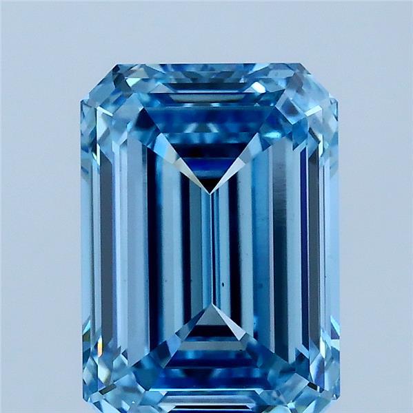 3.03 Carat Emerald Lab Grown Diamond, Fancy Vivid Blue Color, VS1 Clarity