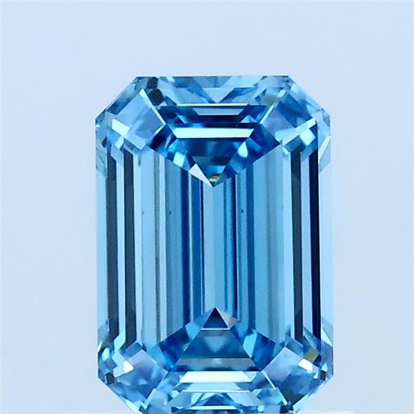 1.02 Carat Emerald Lab Grown Diamond, Fancy Vivid Blue Color, VS1 Clarity