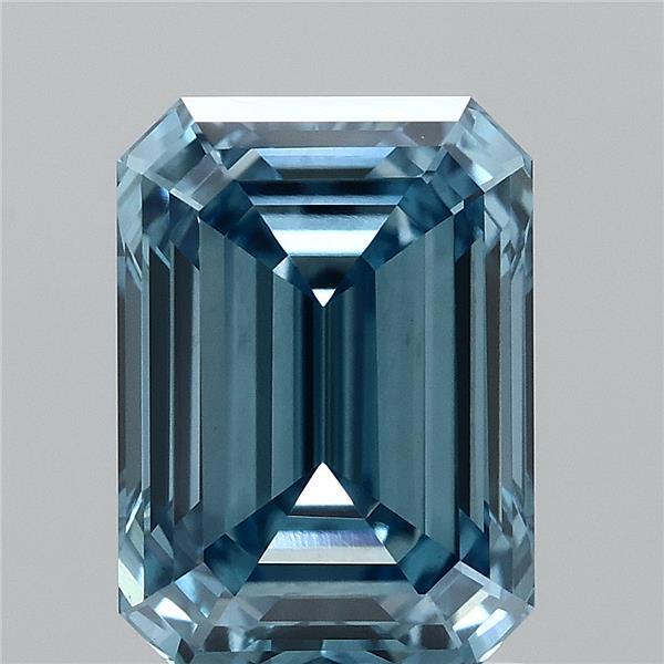 2.04 Carat Emerald Lab Grown Diamond, Fancy Vivid Blue Color, VVS2 Clarity