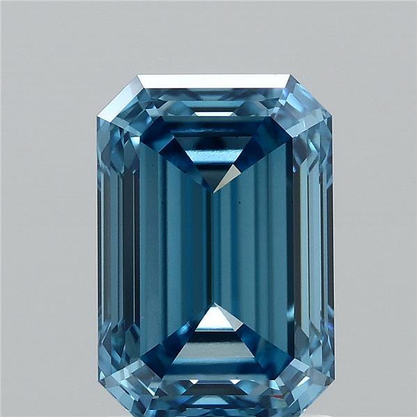 2.01 Carat Emerald Lab Grown Diamond, Fancy Vivid Blue Color, VS1 Clarity