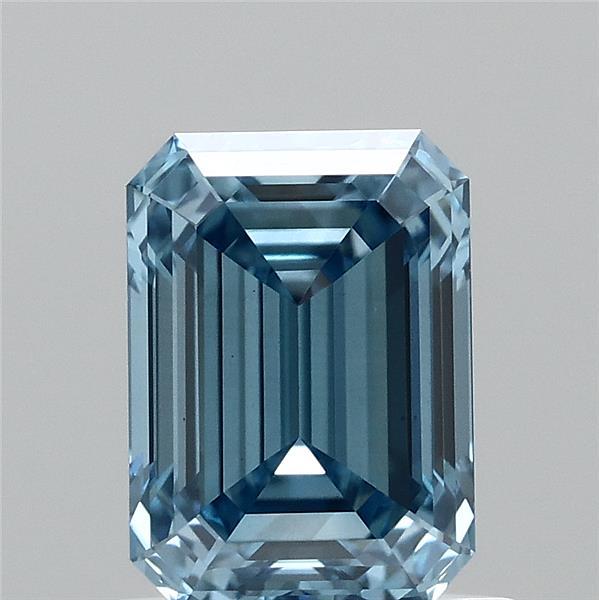 1.02 Carat Emerald Lab Grown Diamond, Fancy Vivid Blue Color, VS1 Clarity