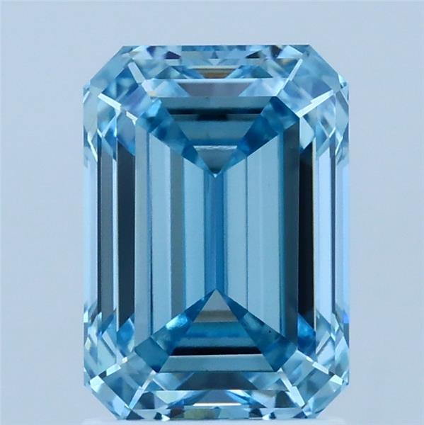 2.03 Carat Emerald Lab Grown Diamond, Fancy Vivid Blue Color, VS1 Clarity