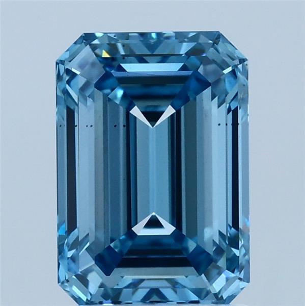 2.01 Carat Emerald Lab Grown Diamond, Fancy Vivid Blue Color, VS2 Clarity
