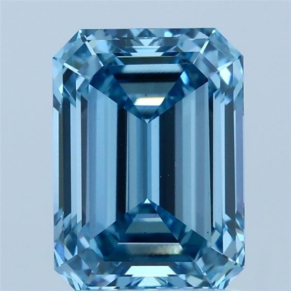 2.10 Carat Emerald Lab Grown Diamond, Fancy Vivid Blue Color, VS1 Clarity