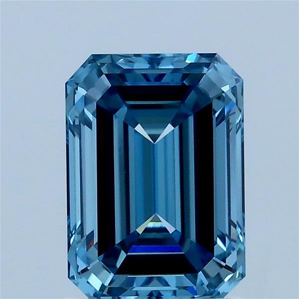 1.56 Carat Emerald Lab Grown Diamond, Fancy Vivid Blue Color, VVS2 Clarity