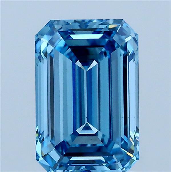 2.06 Carat Emerald Lab Grown Diamond, Fancy Vivid Blue Color, VS1 Clarity
