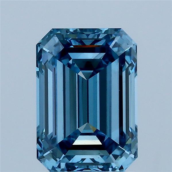 1.91 Carat Emerald Lab Grown Diamond, Fancy Vivid Blue Color, VS1 Clarity