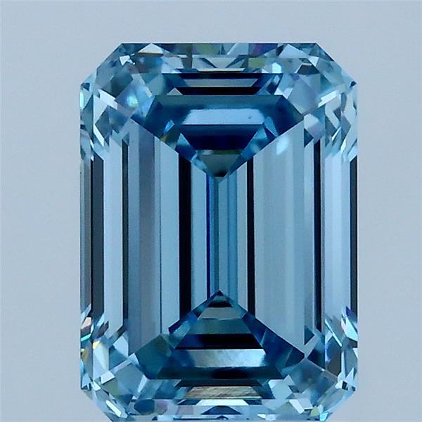 2.08 Carat Emerald Lab Grown Diamond, Fancy Vivid Blue Color, VS1 Clarity