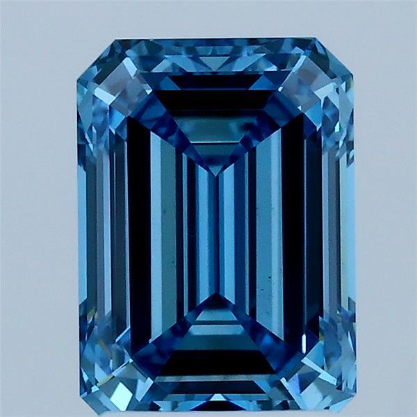 2.00 Carat Emerald Lab Grown Diamond, Fancy Vivid Blue Color, VS2 Clarity