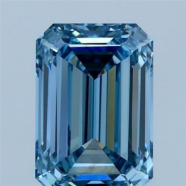 2.01 Carat Emerald Lab Grown Diamond, Fancy Vivid Blue Color, VS1 Clarity
