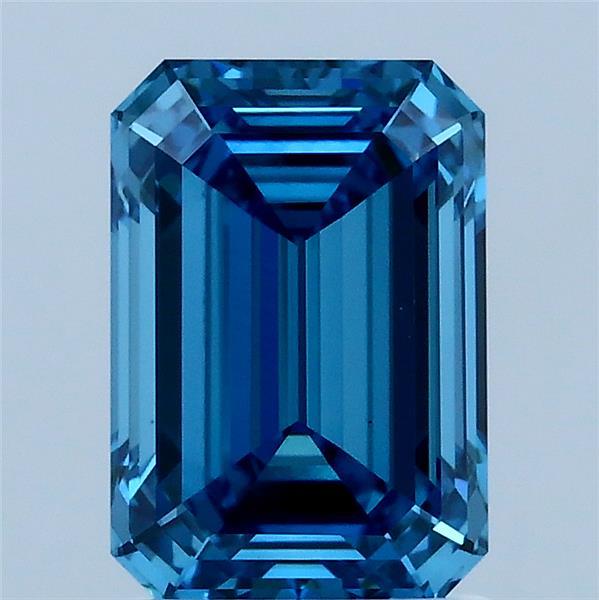 2.04 Carat Emerald Lab Grown Diamond, Fancy Vivid Blue Color, VS1 Clarity