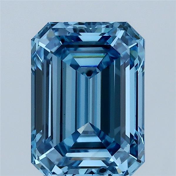 2.10 Carat Emerald Lab Grown Diamond, Fancy Vivid Blue Color, SI1 Clarity