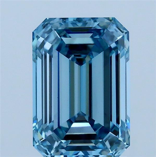 2.00 Carat Emerald Lab Grown Diamond, Fancy Vivid Blue Color, VS1 Clarity