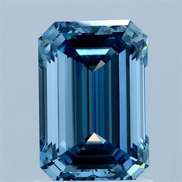 1.53 Carat Emerald Lab Grown Diamond, Fancy Vivid Blue Color, VVS2 Clarity