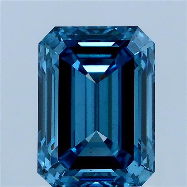 2.01 Carat Emerald Lab Grown Diamond, Fancy Vivid Blue Color, VS2 Clarity