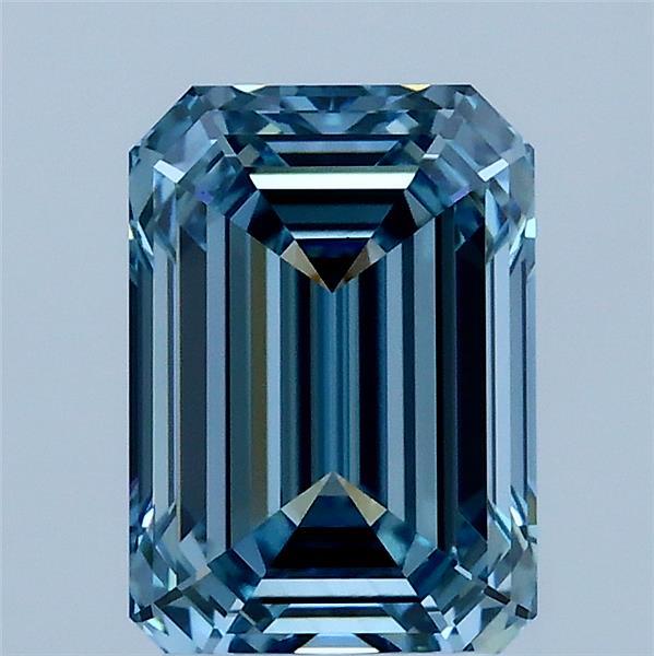 2.17 Carat Emerald Lab Grown Diamond, Fancy Vivid Blue Color, VS1 Clarity
