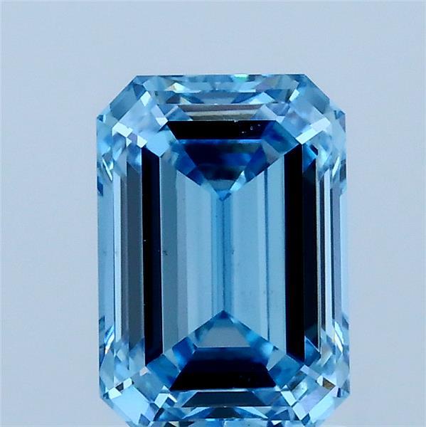 1.63 Carat Emerald Lab Grown Diamond, Fancy Vivid Blue Color, VS2 Clarity
