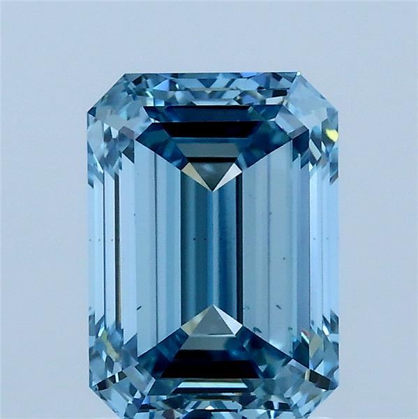 2.01 Carat Emerald Lab Grown Diamond, Fancy Vivid Blue Color, VS1 Clarity