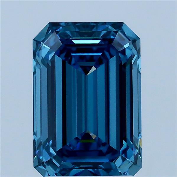 2.10 Carat Emerald Lab Grown Diamond, Fancy Vivid Blue Color, VS1 Clarity
