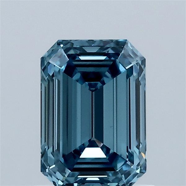 1.00 Carat Emerald Lab Grown Diamond, Fancy Vivid Blue Color, VS1 Clarity