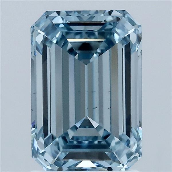 2.02 Carat Emerald Lab Grown Diamond, Fancy Vivid Blue Color, VVS2 Clarity
