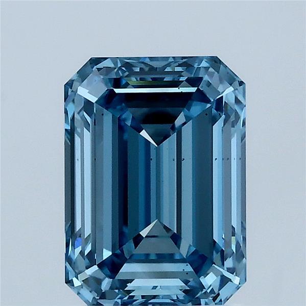 2.05 Carat Emerald Lab Grown Diamond, Fancy Vivid Blue Color, VS2 Clarity