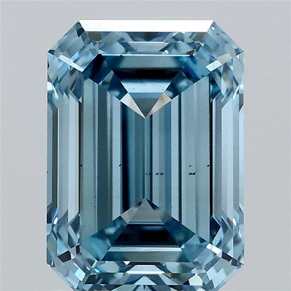 2.10 Carat Emerald Lab Grown Diamond, Fancy Vivid Blue Color, VS2 Clarity