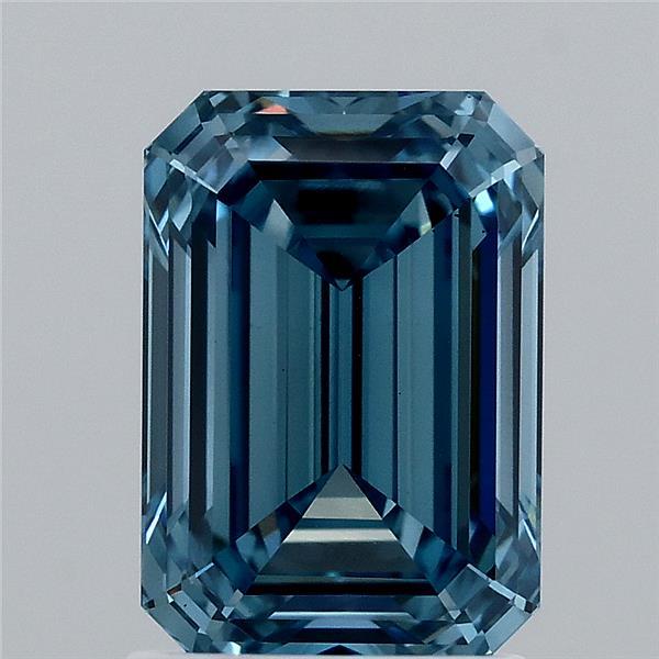 1.95 Carat Emerald Lab Grown Diamond, Fancy Vivid Blue Color, VS1 Clarity