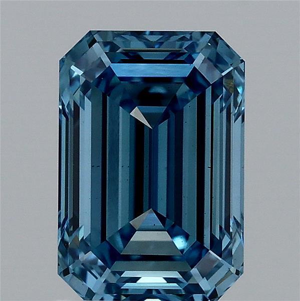 2.04 Carat Emerald Lab Grown Diamond, Fancy Vivid Blue Color, VS1 Clarity