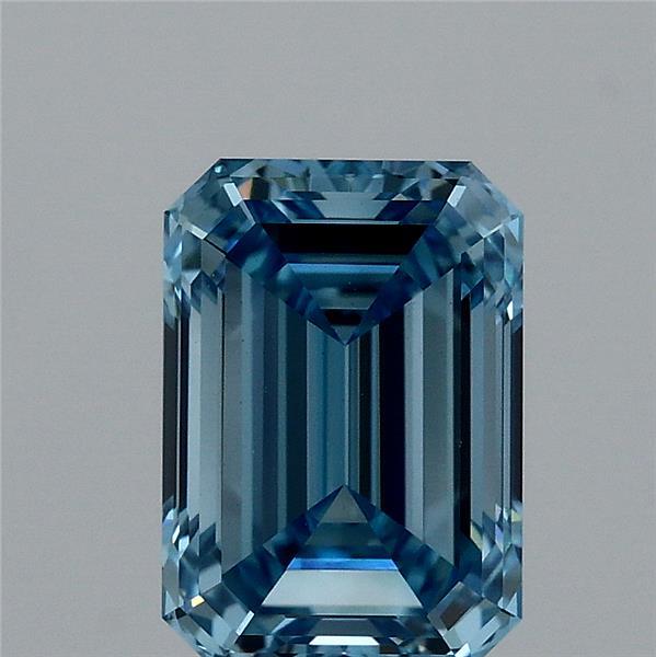 2.10 Carat Emerald Lab Grown Diamond, Fancy Vivid Blue Color, VS1 Clarity