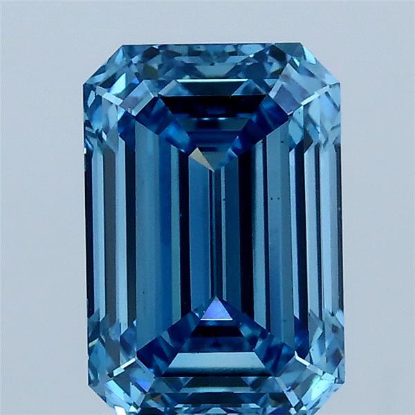 1.85 Carat Emerald Lab Grown Diamond, Fancy Vivid Blue Color, VS2 Clarity