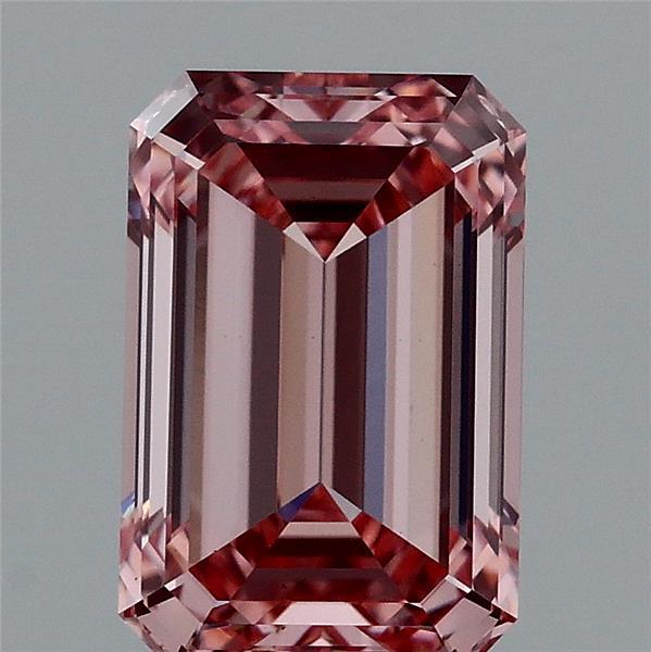 1.48 Carat Emerald Lab Grown Diamond, Fancy Intense Pink Color, VS1 Clarity