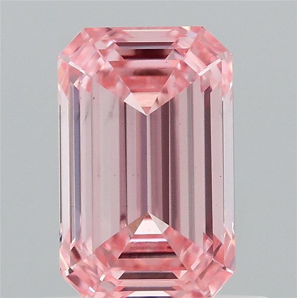 0.91 Carat Emerald Lab Grown Diamond, Fancy Intense Pink Color, VS1 Clarity