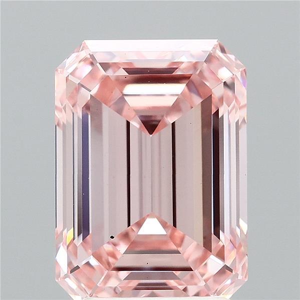 3.06 Carat Emerald Lab Grown Diamond, Fancy Intense Pink Color, VS1 Clarity