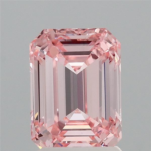 2.05 Carat Emerald Lab Grown Diamond, Fancy Intense Pink Color, VS1 Clarity