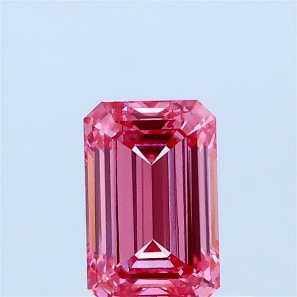 0.59 Carat Emerald Lab Grown Diamond, Fancy Vivid Pink Color, VVS2 Clarity