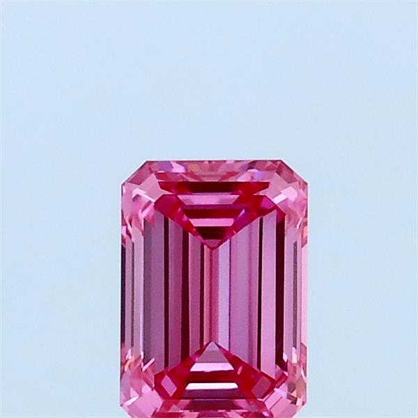 0.53 Carat Emerald Lab Grown Diamond, Fancy Vivid Pink Color, VVS2 Clarity