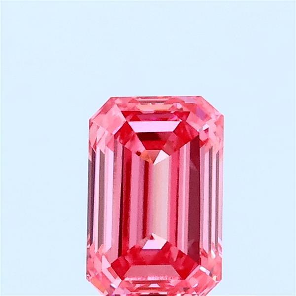 0.59 Carat Emerald Lab Grown Diamond, Fancy Vivid Pink Color, VVS2 Clarity
