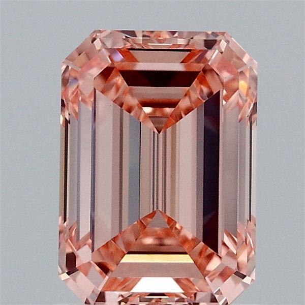 1.50 Carat Emerald Lab Grown Diamond, Fancy Intense Orange Pink Color, VVS2 Clarity