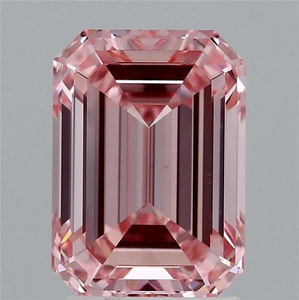 2.53 Carat Emerald Lab Grown Diamond, Fancy Intense Pink Color, VS1 Clarity