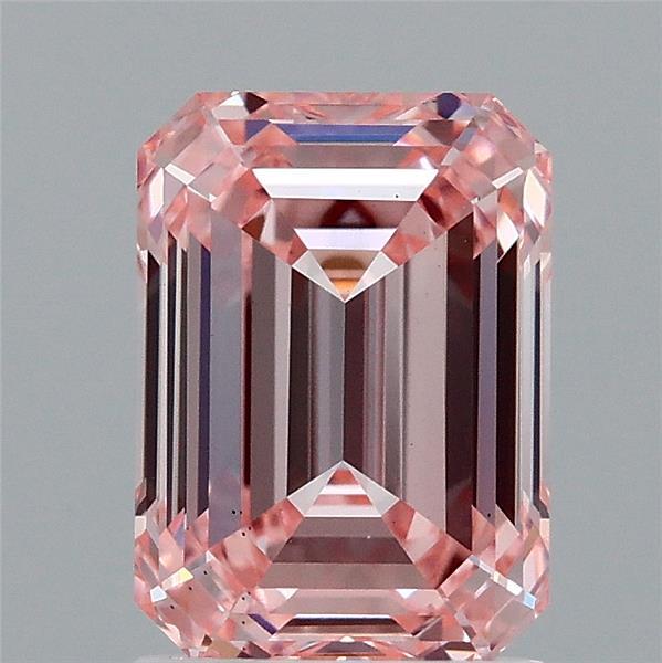 2.02 Carat Emerald Lab Grown Diamond, Fancy Intense Pink Color, VS1 Clarity
